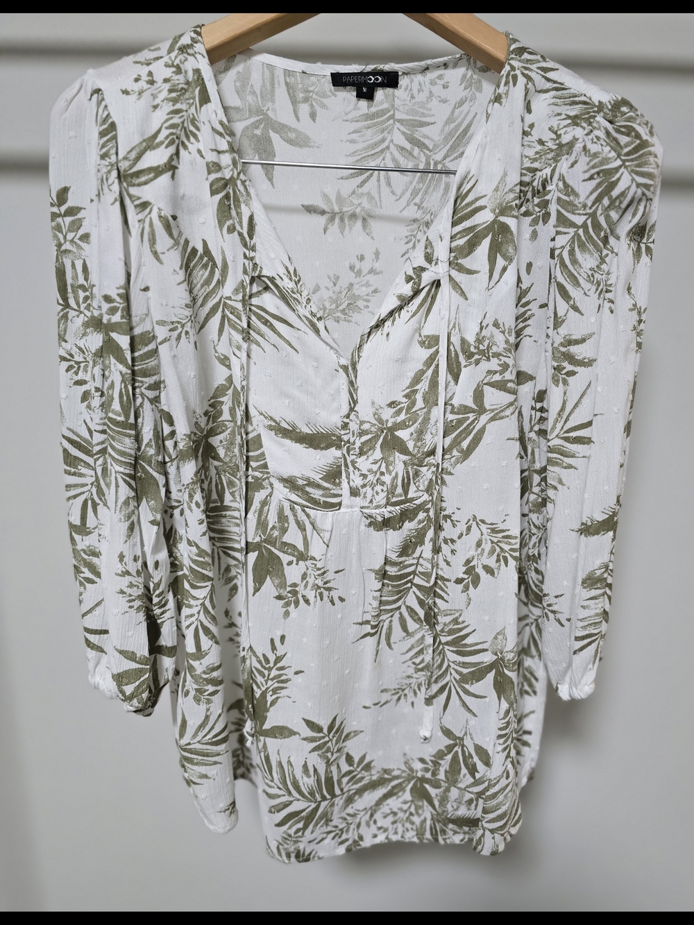 Papermoon White Tunic with Olive Green Botanical Print